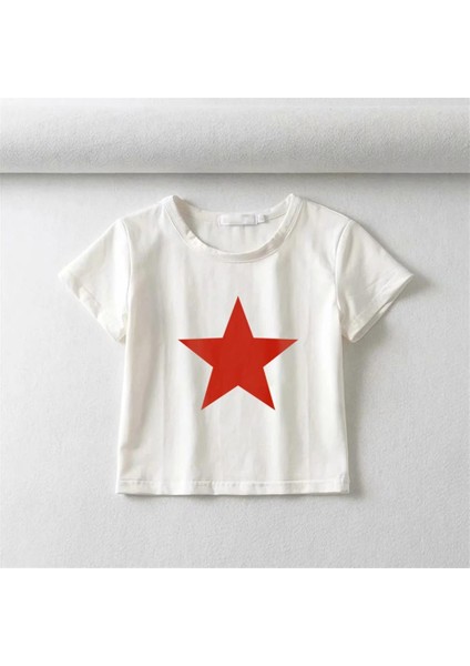 Red Star Baskılı Beyaz Crop fiyatları