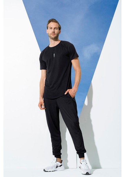 2'li Reflektör Baskı T-shirt Siyah Jogger Takım S27152 modelleri