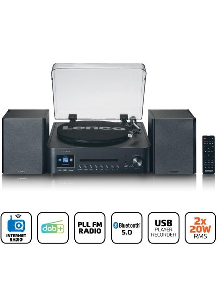 MC-460BK Pikap Hi-Fi Seti Bluetoothlu Internet Dab+ Radyo CD Mp3 Müzik Seti Mmc AT-3600 Plakçalar Siyah