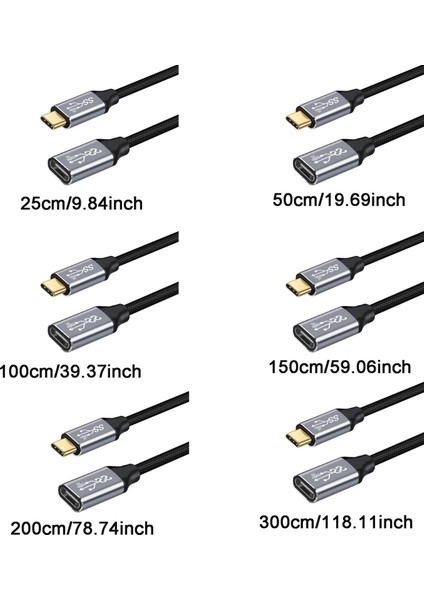 USB C3.1 Type-C Uzatma Kablosu 100W Usb-C Erkek-Kadın Gen 2 Genişletici Kablosu - Siyah (Yurt Dışından)