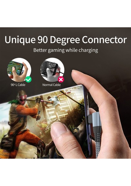 USB C USB C Kablosu 60W/3A Hızlı Şarj USB Type'ye C Kordonu Çift 90 ° - Gri (Yurt Dışından)