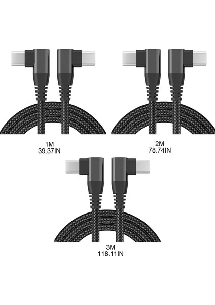 USB C USB C Kablosu 60W/3A Hızlı Şarj USB Type'ye C Kordonu Çift 90 ° - Gri (Yurt Dışından)