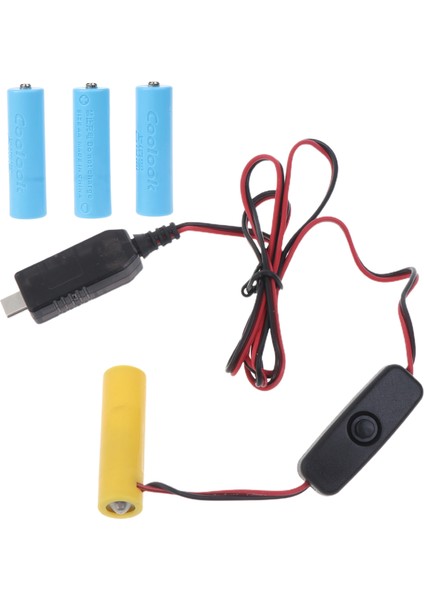 Aa Pil USB C Güç Kaynağı Adaptör Kablosu Anahtarla 4 Aa Pil - Siyah (Yurt Dışından)