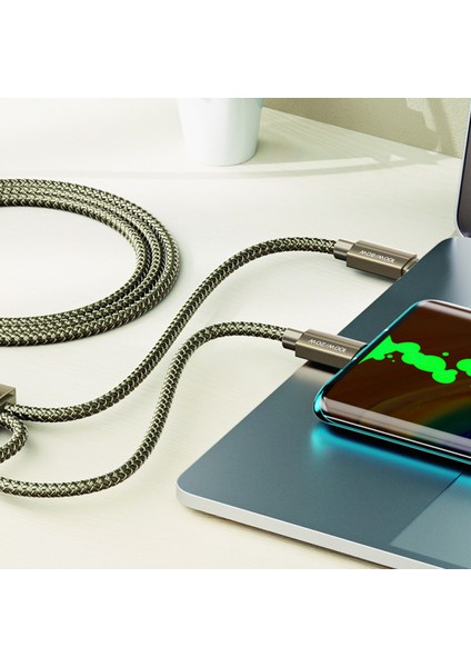 2'si 1 Arada USB C Çift USB C Telefon Tipi C Şarj Kablosu 100W Hızlı Şarj Kablosu - Yeşil (Yurt Dışından)