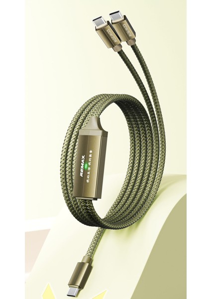 2'si 1 Arada USB C Çift USB C Telefon Tipi C Şarj Kablosu 100W Hızlı Şarj Kablosu - Yeşil (Yurt Dışından)