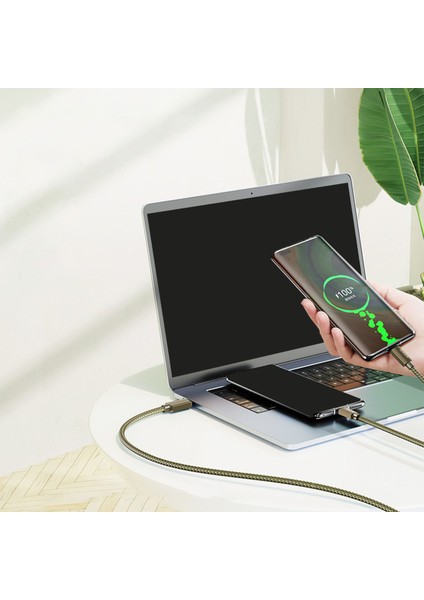 2'si 1 Arada USB C Çift USB C Telefon Tipi C Şarj Kablosu 100W Hızlı Şarj Kablosu - Yeşil (Yurt Dışından)