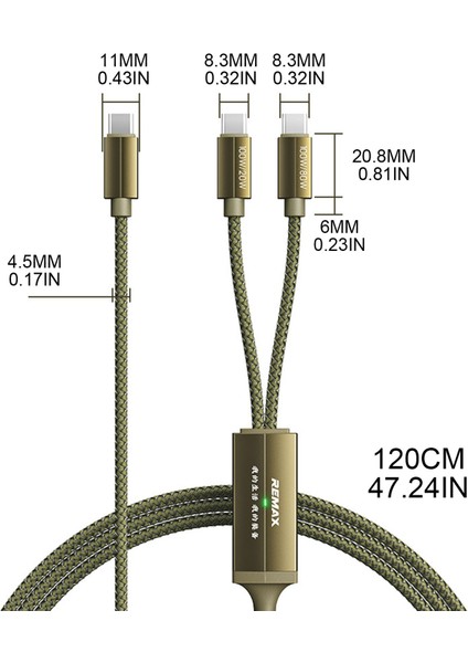 2'si 1 Arada USB C Çift USB C Telefon Tipi C Şarj Kablosu 100W Hızlı Şarj Kablosu - Yeşil (Yurt Dışından)