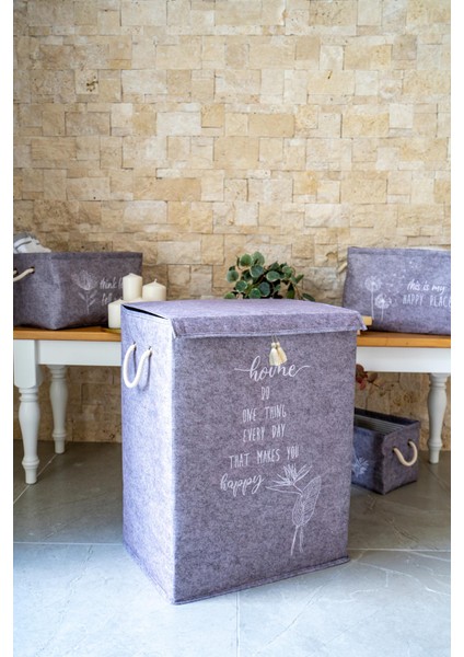 Keçe Kapaklı Mega Kutu Çamaşır Sepeti Eşya Saklama Kutusu 55X41X30 cm