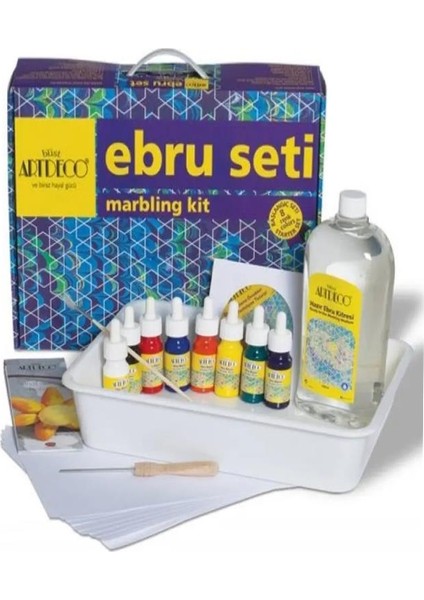 Ebru Boya Seti A4 23 Parça 8 Renk Damlalıklı 1 Paket Art Deco Ebru Başlangıç Sanat Seti 1 Paket