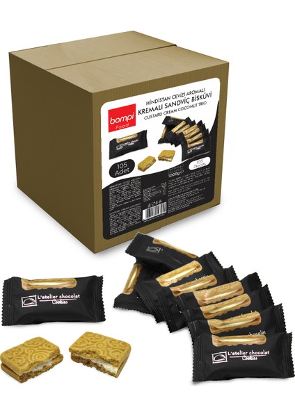 Bompi Hindistan Cevizi Aromalı Kremalı Tek Paketli Bisküvi 1000 gr - (105 Adet)