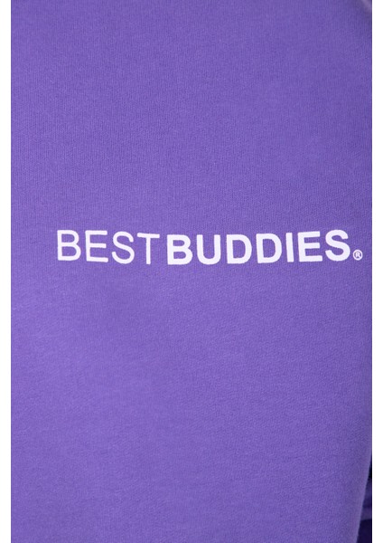 Mor Best Buddies Uzun Kollu Kapüşonlu Sweatshirt