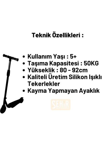 5 Yaş 2 Tekerlekli LED Işıklı Yükseklik Ayarlı Çocuk Scooter indirimleri