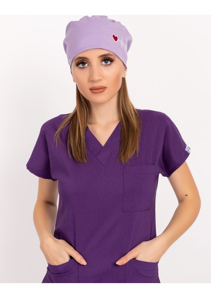 Lila Kalp Ritim Desenli Doktor Hemşire Hastane Medikal Cerrahi Bone B176