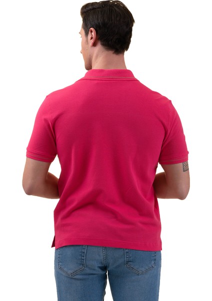 Pembe Yeşil Yaka Pat ve Kol Detaylı Polo Yaka Kısakol Pamuk Slim Fit Tişört fırsatları