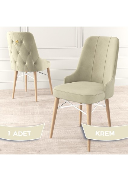 Concept Pare Serisi Babyface Ithal Kumaş 1 Adet Sandalye Doğal Ahşap Ayaklı Gold Halkalı