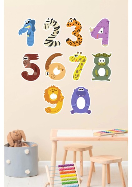 Figürlü Sayılar Eğitici Duvar Sticker 50X70 cm