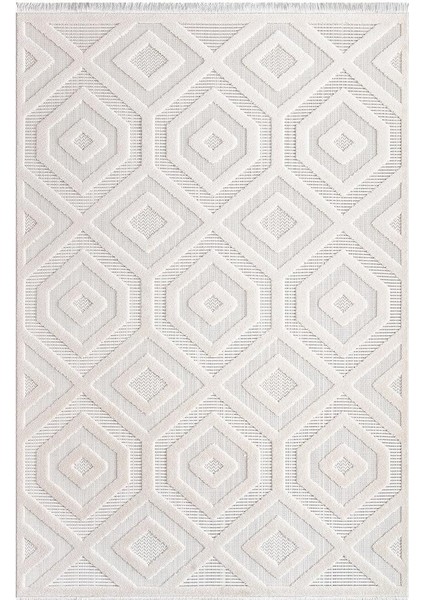 Almond Gri Bej Geometrik Desenli Kilim