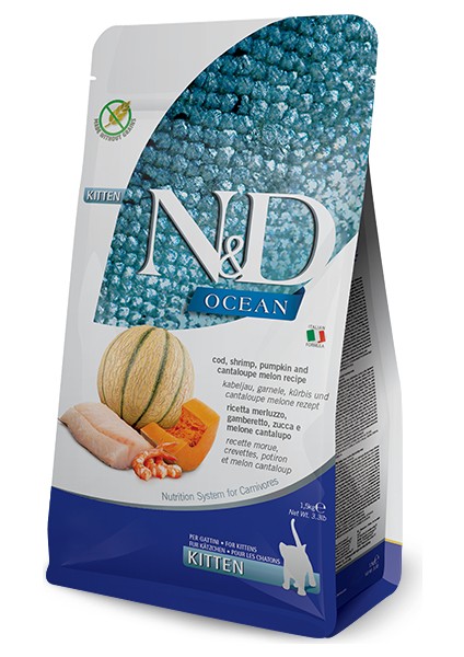 Nd Ocean Tahılsız Kitten 5kg Morina Balıklı Bal Kabaklı Karidesli ve Kavunlu Yavru Kedi Maması