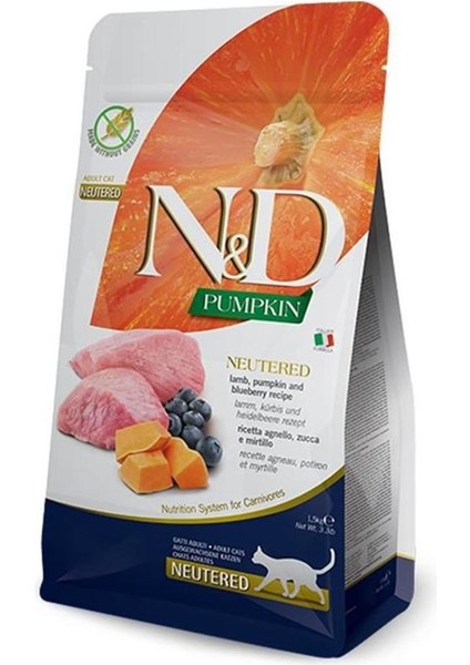Nd Pumpkin Tahılsız Kısırlaştırılmış 5kg Kedi Maması Kuzu Etli Balkabaklı ve Yaban Mersinli