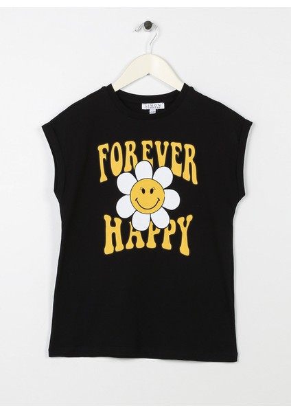 Baskılı Siyah Kız Çocuk T-Shirt Forever Girl-23