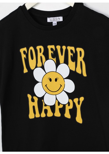 Baskılı Siyah Kız Çocuk T-Shirt Forever Girl-23