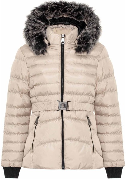 WM132 Kürklü Bej Kadın Şişme Mont