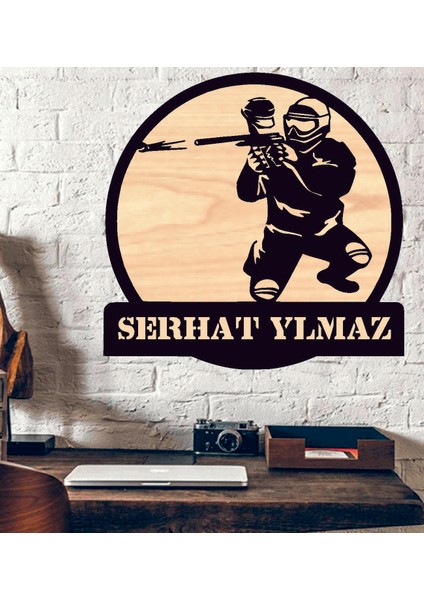 Kişiye Özel Paintball Oyun Temalı Ahşap Duvar Tablo