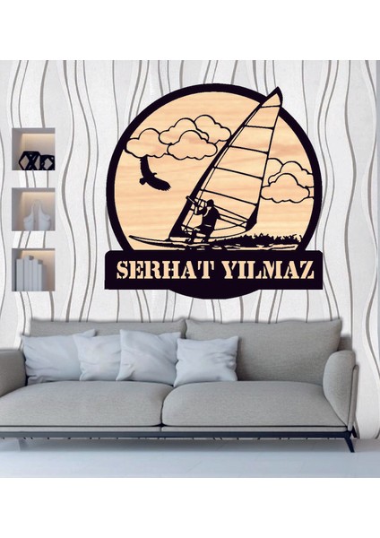 Yelkli Rüzgar Sörfü Diz Temalı Ahşap Duvar Tablo fiyatları