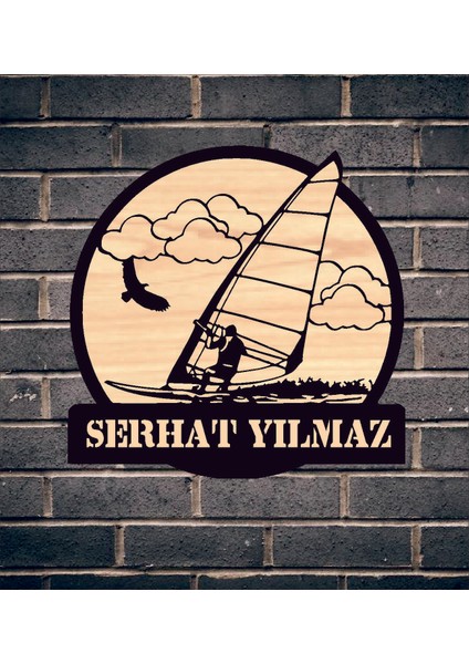 Yelkli Rüzgar Sörfü Diz Temalı Ahşap Duvar Tablo modelleri