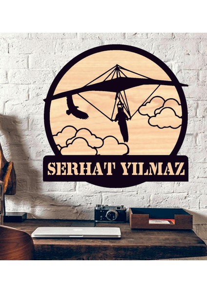Rüzgar Planörü Paraşüt Temalı Ahşap Duvar Tablo