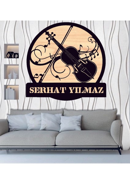 Kişiye Özel Keman Müzik Temalı Ahşap Duvar Tablo