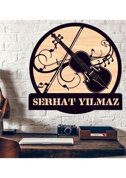 Kişiye Özel Keman Müzik Temalı Ahşap Duvar Tablo fiyatları