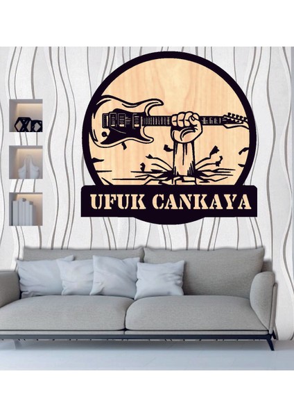 Kişiye Özel Elektro Gitar Müzik Temalı Ahşap Duvar Tablo