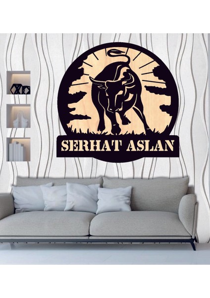 Kişiye Özel Kızgın Boğa Burç Temalı Ahşap Duvar Tablo