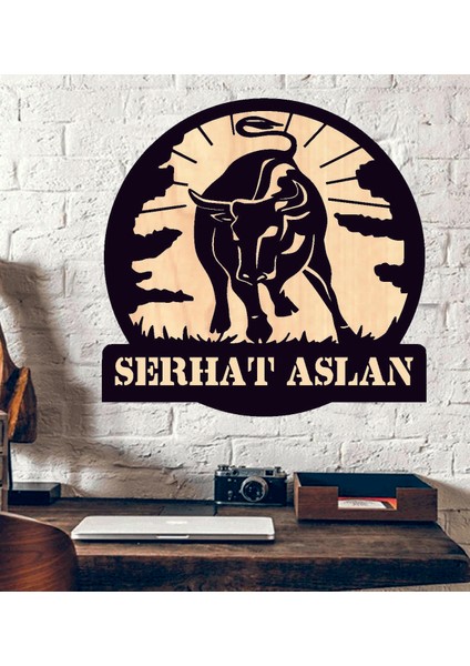 Kişiye Özel Kızgın Boğa Burç Temalı Ahşap Duvar Tablo fiyatları