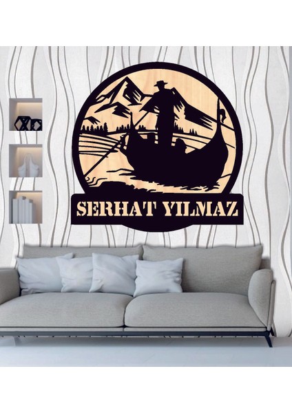 Kişiye Özel Kayık Balıkçı Doğa Temalı Ahşap Duvar Tablo