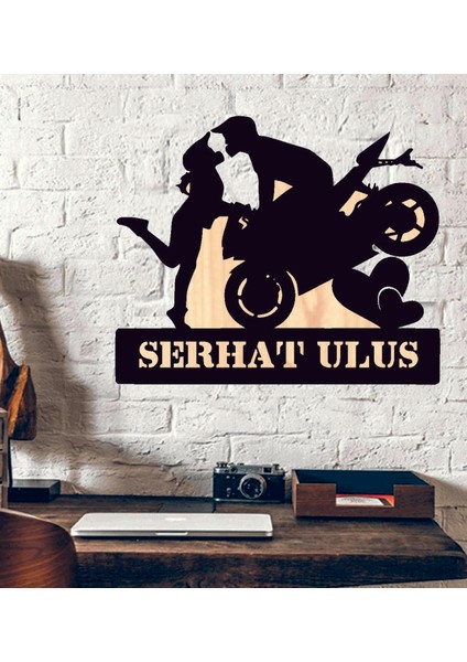 Kişiye Özel Motorcu Couple Motorcycle Ahşap Duvar Tablo
