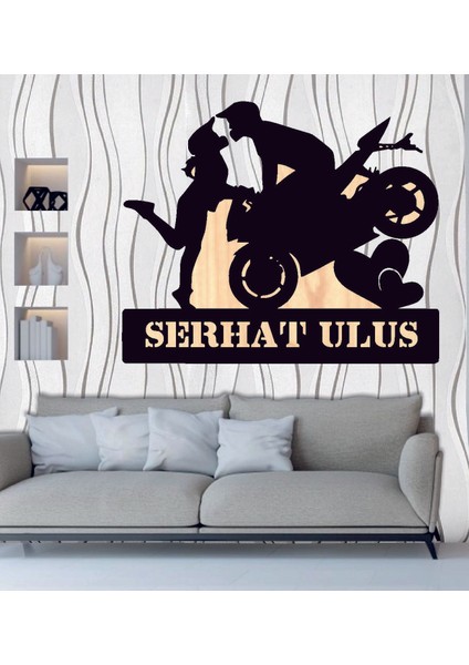 Kişiye Özel Motorcu Couple Motorcycle Ahşap Duvar Tablo fiyatları