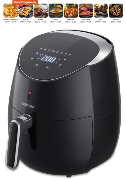 Luxfry 2000 Watt Yüksek Güç 6,4 Litre Geniş Xxl Dokunmatik Airfryer Yağsız Sıcak Hava Fritözü