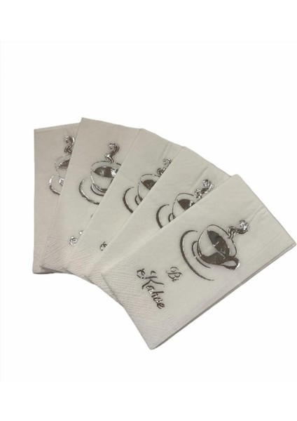 Gümüş Yaldızlı Beyaz Bi Kahve Peçete 6X12 cm