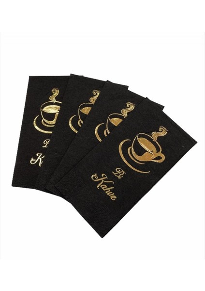 Gold Yaldızlı Siyah Bi Kahve Peçete 6X12 cm