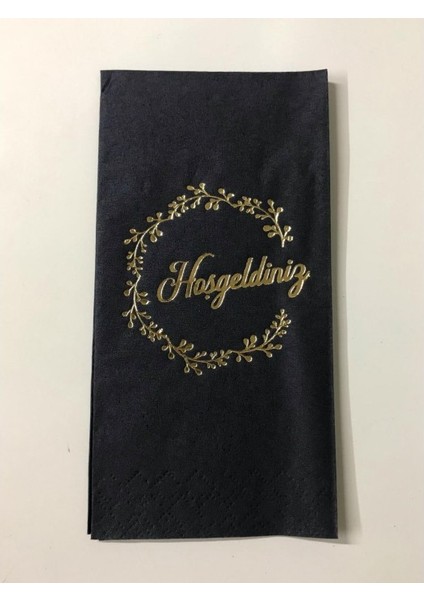 Gold Yaldızlı Siyah Hoş Geldiniz Peçete