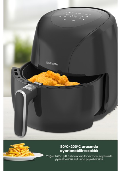 Foodchef 2000 Watt Yüksek Güç 6,4 Litre Geniş Xxl Dokunmatik Airfryer Yağsız Sıcak Hava Fritözü • 2000W Performans