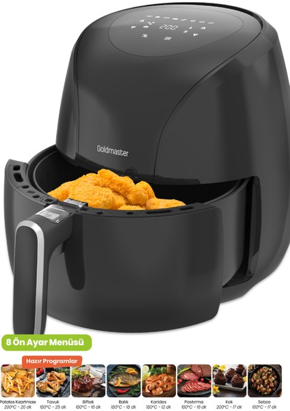 Foodchef 2000 Watt Yüksek Güç 6,4 Litre Geniş Xxl Dokunmatik Airfryer Yağsız Sıcak Hava Fritözü • 2000W Performans