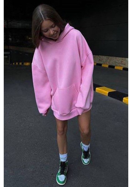 Pembe Kapüşonlu Şardonlu Oversize Sweatshirt MG1566 fiyatları