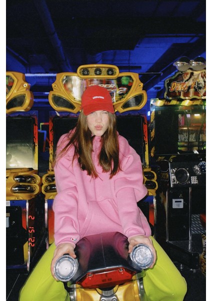 Pembe Kapüşonlu Şardonlu Oversize Sweatshirt MG1566 indirimleri
