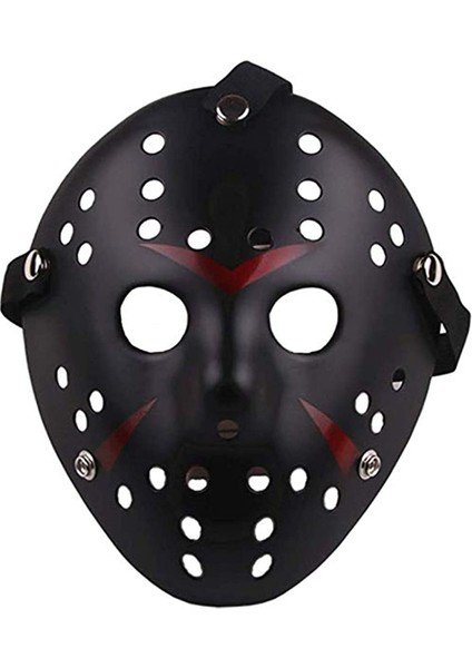 Siyah Renk Kırmızı Çizgili Tam Yüz Hokey Jason Maskesi Hannibal Maskesi