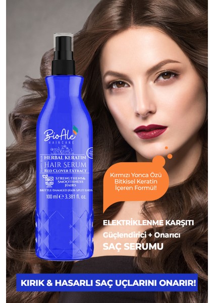 ,Güçlendirici ve Elektriklenme Karşıtı Saç Serumu Bitkisel Keratin + Kırmızı Yonca Özü 100 ml