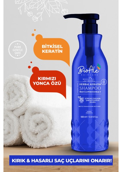 ,Güçlendirici ve Elektriklenme Karşıtı Şampuan Bitkisel Keratin + Kırmızı Yonca Özü 1000 ml