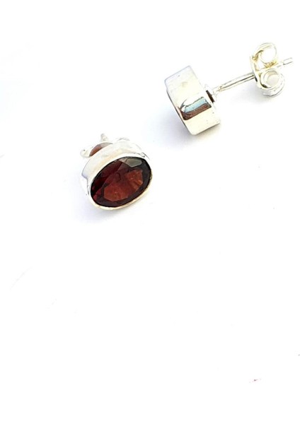 Granat Taşlı 925 Ayar Gümüş Oval Küpe